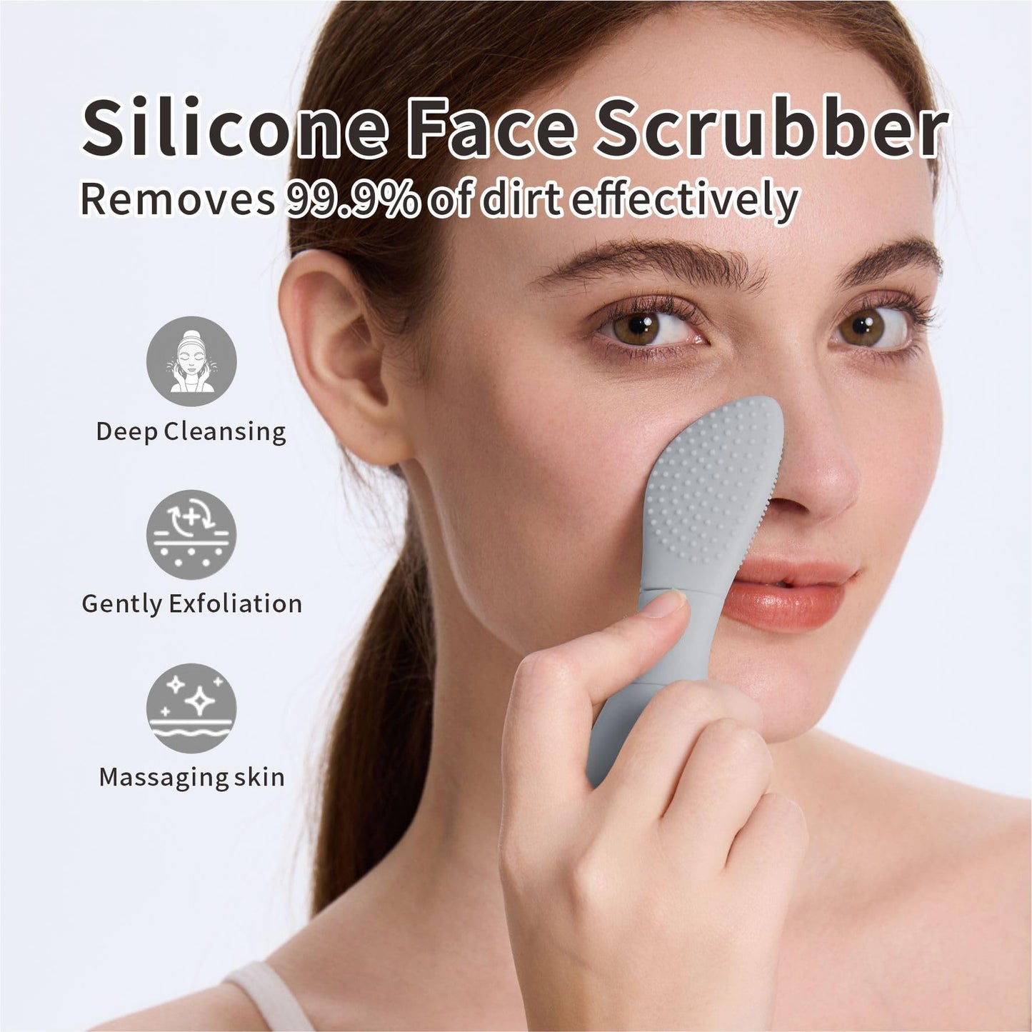 Blackhead Remover Tool,Silicone Face Scrubber, 2 in 1 Nose Scraper for Deep Cleansing,Skin Scrubber Face Spatula, Nose Blackhead Remover, Pore Cleaner Skin Care Tool for Men and Women (Light Gray)