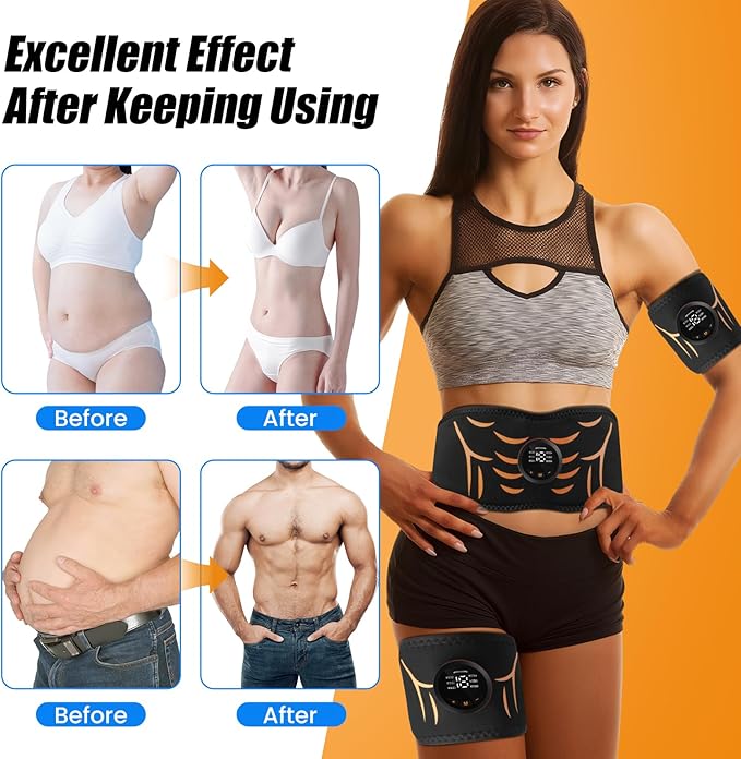 Ab Stimulator Muscle Toner Belt - Power Ab Electronic Muscle Stimulator with 6 Modes 18 Intensity Levels, Ab Stimulator for Men & Women - Abdominal Muscle Stimulator Belt for Home, Office, Gym 3 Pack