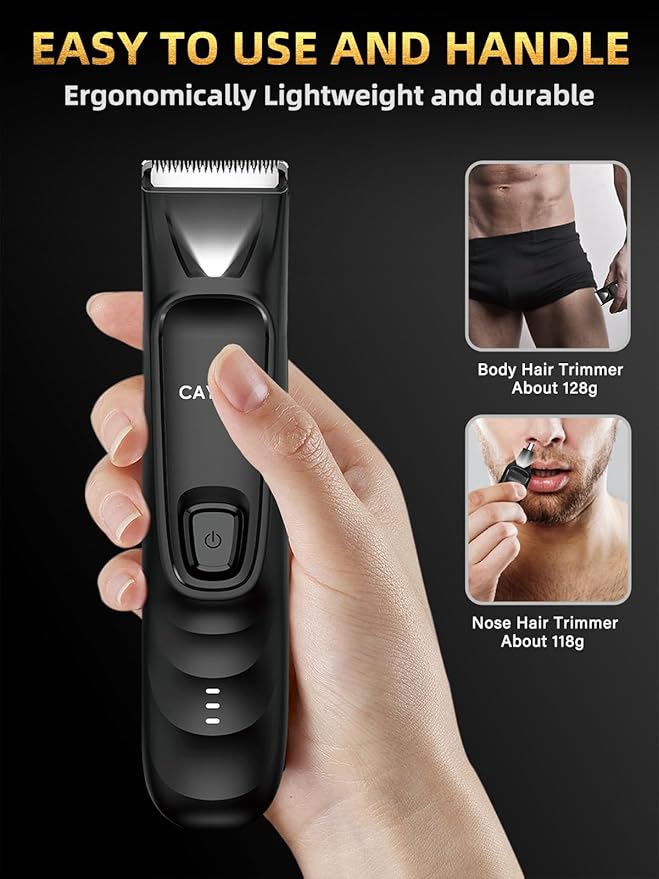 2-in-1 Body and Nose Hair Trimmer for Men - Safe Portable Electric Razor for Ball Groin with LED Light, IPX7 Professional Electric Shavers for Men Pubic, Underarm, Nose, Ear, Beard, Head