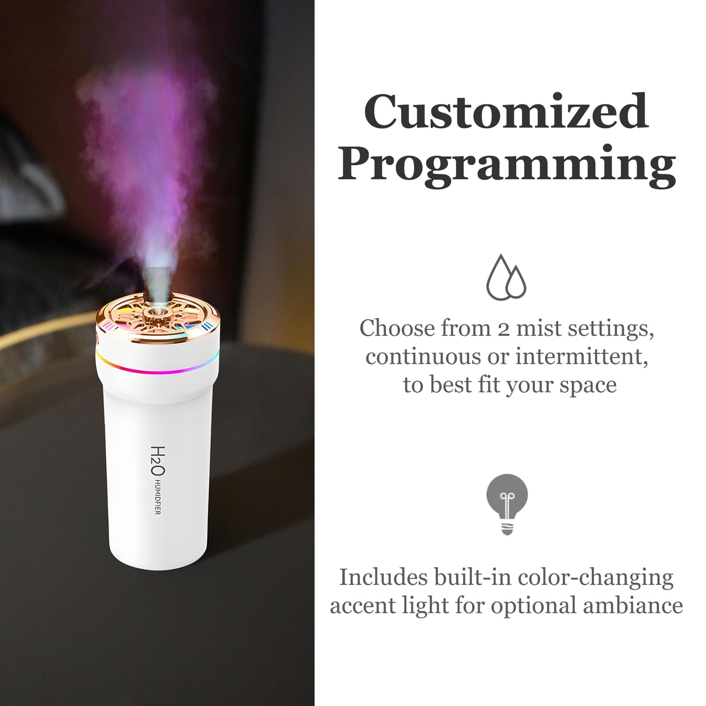 Car Diffuser Humidifier with Night Lights Portable 300mL USB Powered Cool Mist Auto Shut-Off Quiet Perfect for Car Home Office Bedroom (White)