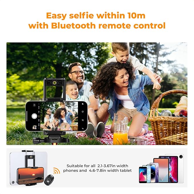 K&F CONCEPT 75 inch/190cm Camera Tripod,Lightweight Travel Outdoor DSLR Tripods with 360 Degree Ball Head Load Capacity 8kg/17.6lbs,Cellphone Clip and Remote Control for Smartphone S255A3+BH-36