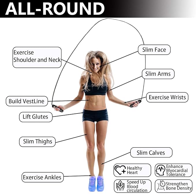 Adjustable Weighted Jump Rope, 9ft Long Tangle-Free Rapid Speed Jumprope for Exercise Calisthenics Fitness Jumping Skipping Double Dutch Boxing Crossfit, Workout Stuff for Women Men Kids Adult