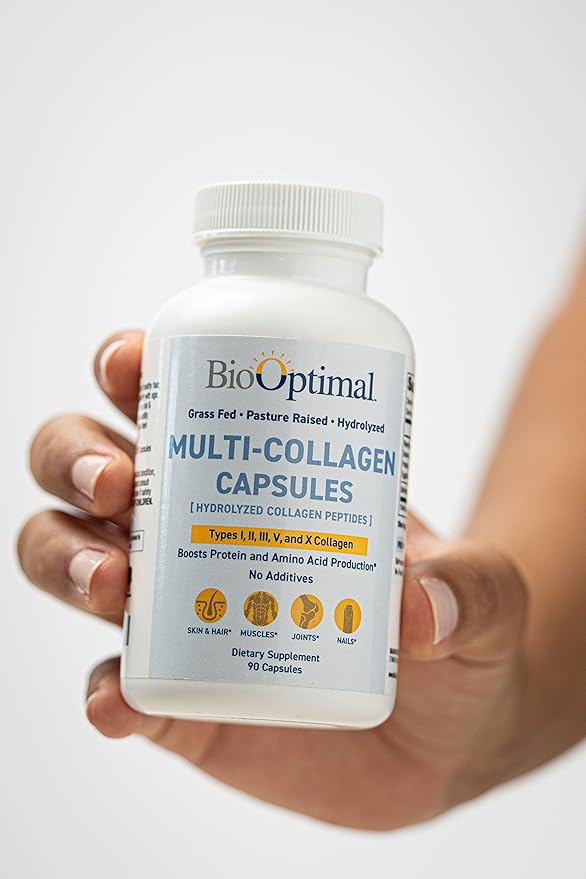BioOptimal Multi-Collagen Supplement Capsules, Types I, II, III, V, & X Collagen, 90 Capsules