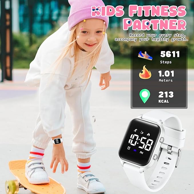Kids Digital Watches for Boys Girls, Sports Watch with Fitness Tracker, Pedometer, Alarm Clocks, Stopwatch, No App Needed Waterproof Kids Watch, Gift for Teens Student Girls Boys Ages 5-14