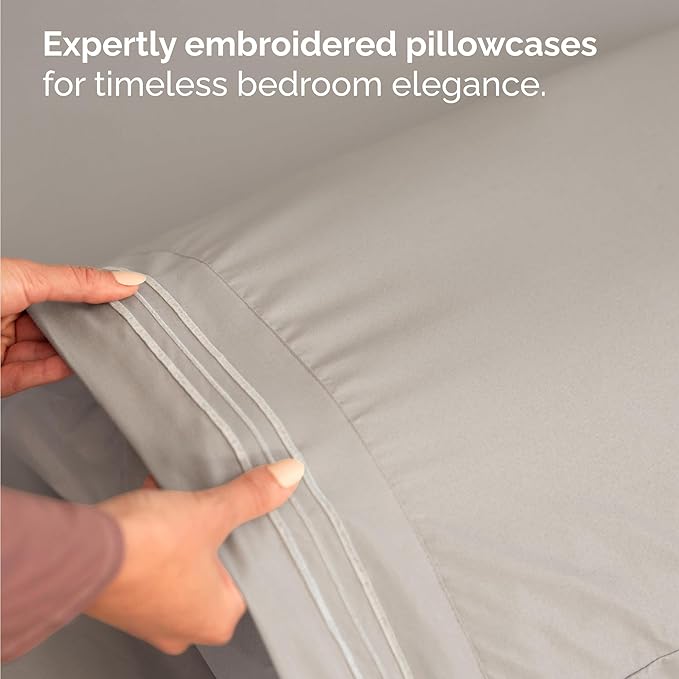 Bulk Case Pack of 12 Sheet Sets - (12) Complete Sheet Sets - Bulk King Bedding - Wholesale Case Pack for Hotels, Spa & Airbnbs - Deep Pocket & Wrinkle Free - Cooling & Breathable - King, Light Grey