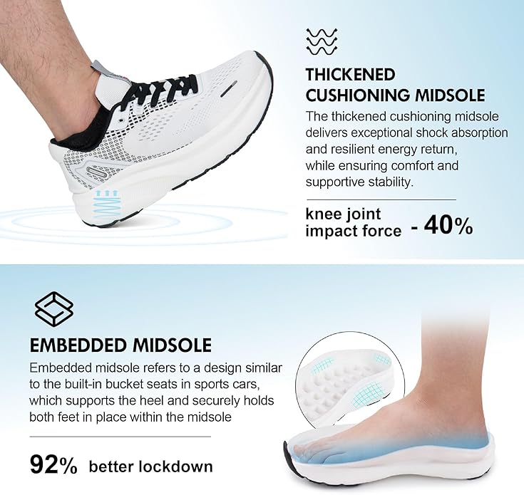 JACKSHIBO Wide Toe Box Shoes for Men Arch Support Shoes Wide Width Sneakers for Running Walking Athletic Tennis Orthopedic Plantar Fasciitis Workout with Thick Cushioned Zero Drop Sole
