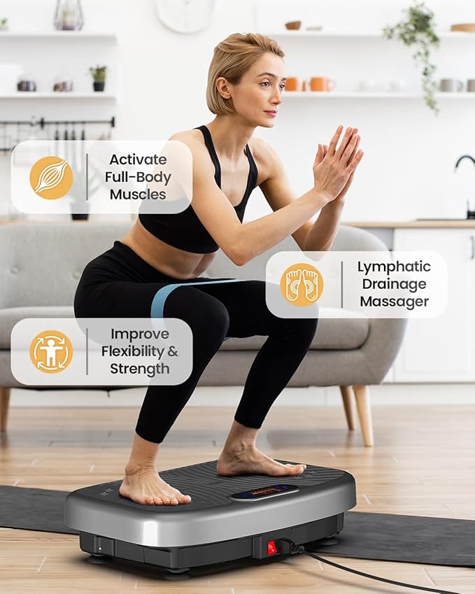 Vibration Plate Exercise Machine, Vibrating Plate Platform for Lymphatic Drainage with 200 Adjustable Speeds, Power Vibration Plate for Weight Loss & Fitness, Supports Max Weight 450 Lbs