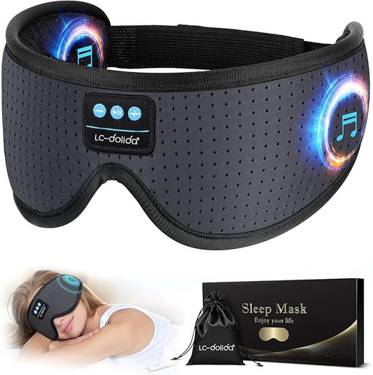 LC-dolida Sleep Headphones, White Noise Bluetooth Sleep Mask 3D Breathable Wireless Eye Mask for Timing, Sleep Mask with Bluetooth Headphones for Side Sleepers Travel,Cool Gadgets for Women Men(Grey)