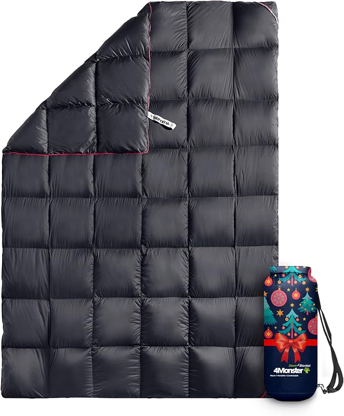 4Monster Down Camping Blanket - Outdoor Travel Quilt Puffy 650 Fill, Packable, Lightweight,Wind & Waterproof | Ideal for Stadium, Backpacking,Picnics, Beach and Hiking