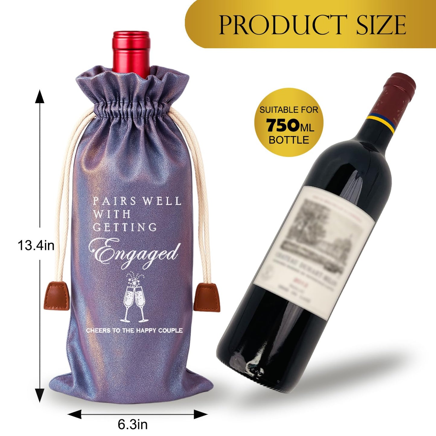 Raisingwell Wedding Wine Bag Engagement Gifts for New Couples, Mr and Mrs Marriage Wedding Gifts, Honeymoon Gifts, Wine Champagne Gift Bag With Drawstring, Getting Engaged (NM-Engagement Purple, Normal)