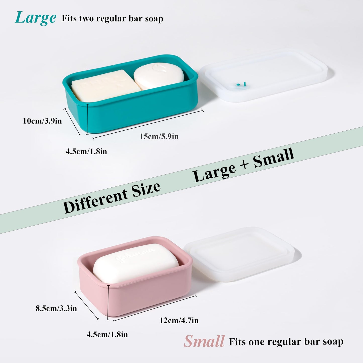 2PC Portable Leakproof Travel Soap Case, Silicone Travel Soap Case, Compact Soap Holder with Drainage Layer, Travel Soap Holder for Camping, Gym, Outdoor Turquoise&Flamingo