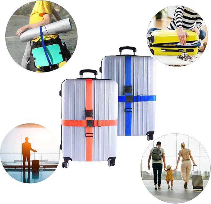 4Pcs Luggage Straps for Suitcase Travel Accessories TSA Approved, 80In Long Belts to Keep Your Suitcase Secure, Adjustable Bag Straps with Quick-Release Buckle for Travel Bag Closure, Orange