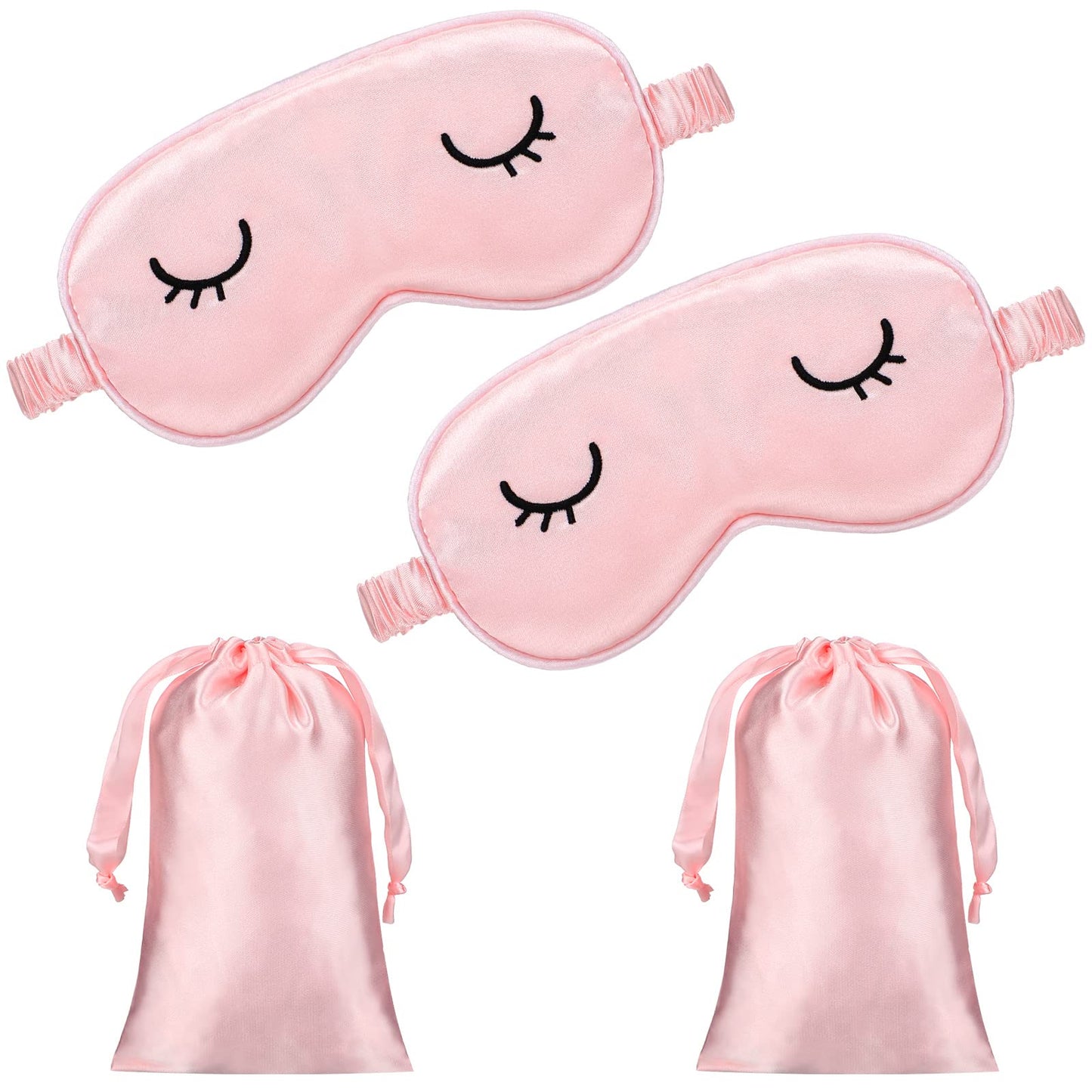 Geyoga 2 Pcs Cute Sleep Eye Masks for Adult Silk Sleep Eye Cover Cute Lightweight Adjustable Eyeshade Mask Satin Night Eyeshade Covers with 2 Pcs Storage Bag(Adult, Pink)