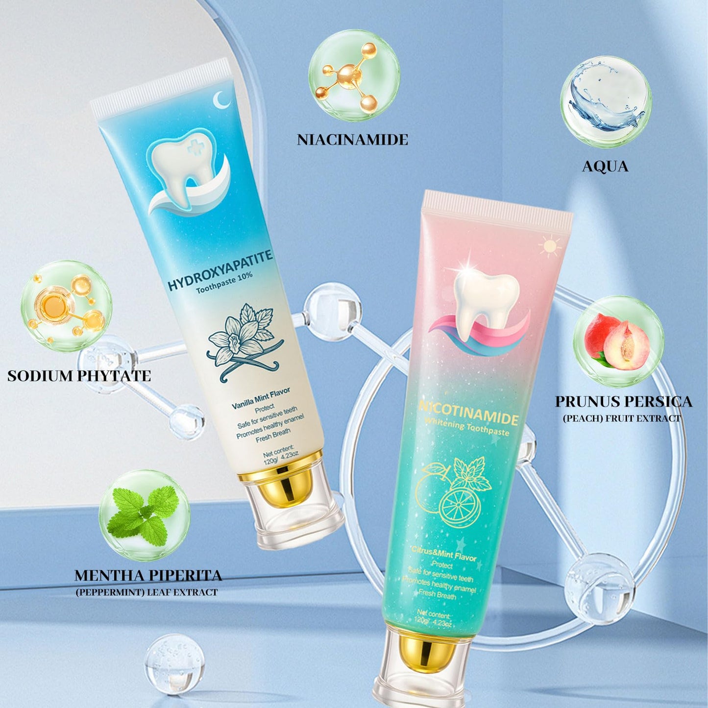 Hydroxyapatite Toothpaste 10% + Niacinamide Whitening Toothpaste - Enamel Repair & Sensitivity Relief, Nano Hydroxyapatite, Fluoride-Free for Gum Care & Fresh Breath, Teeth Whitening