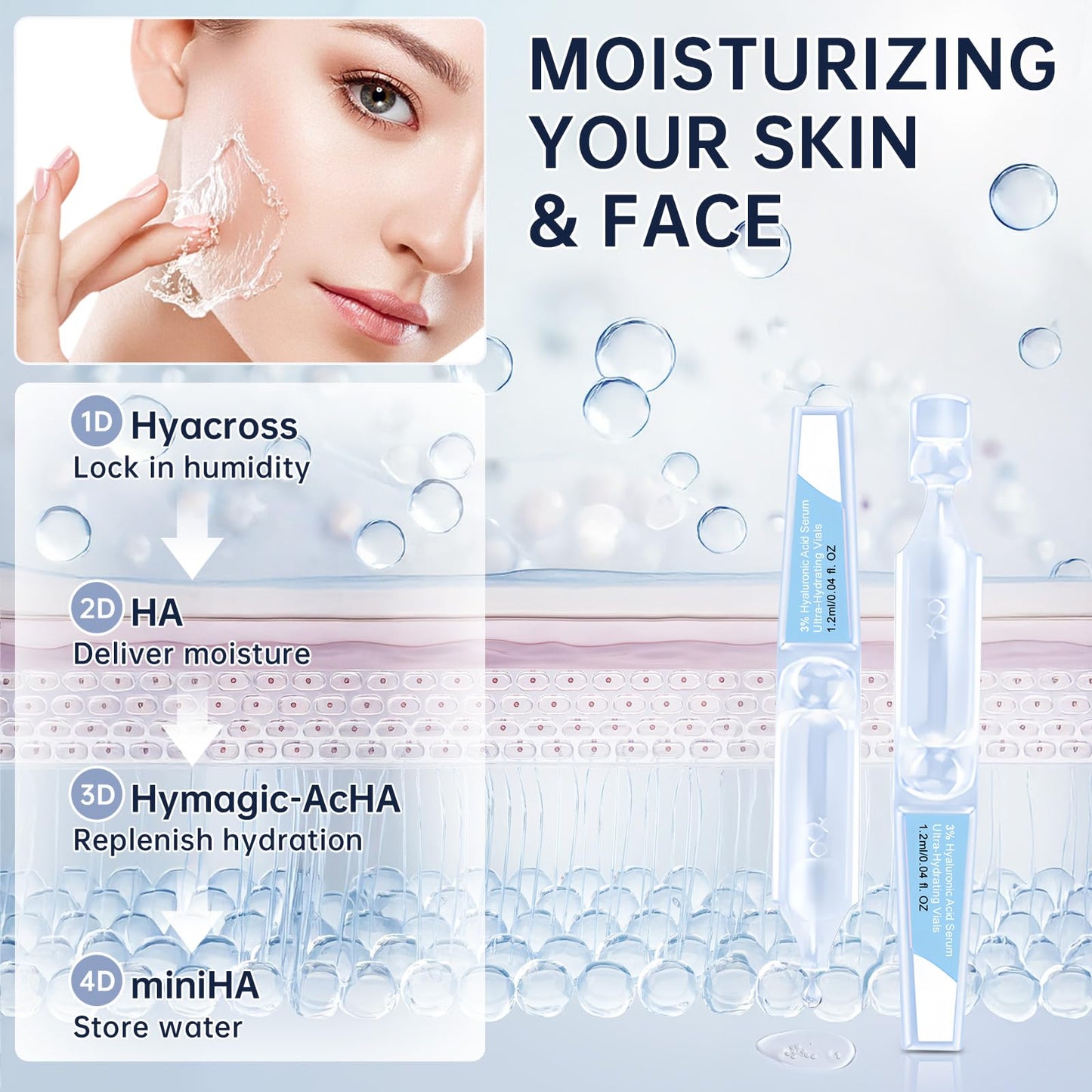 3% Hyaluronic Acid Serum Ultra-Hydrating Vials, 60pcs Hyaluronic Acid Tubes, Wake Nature Perfection, Hyaluronic Serum for Face, Ultra Hydrating Essence with Collagen & Hyaluronic