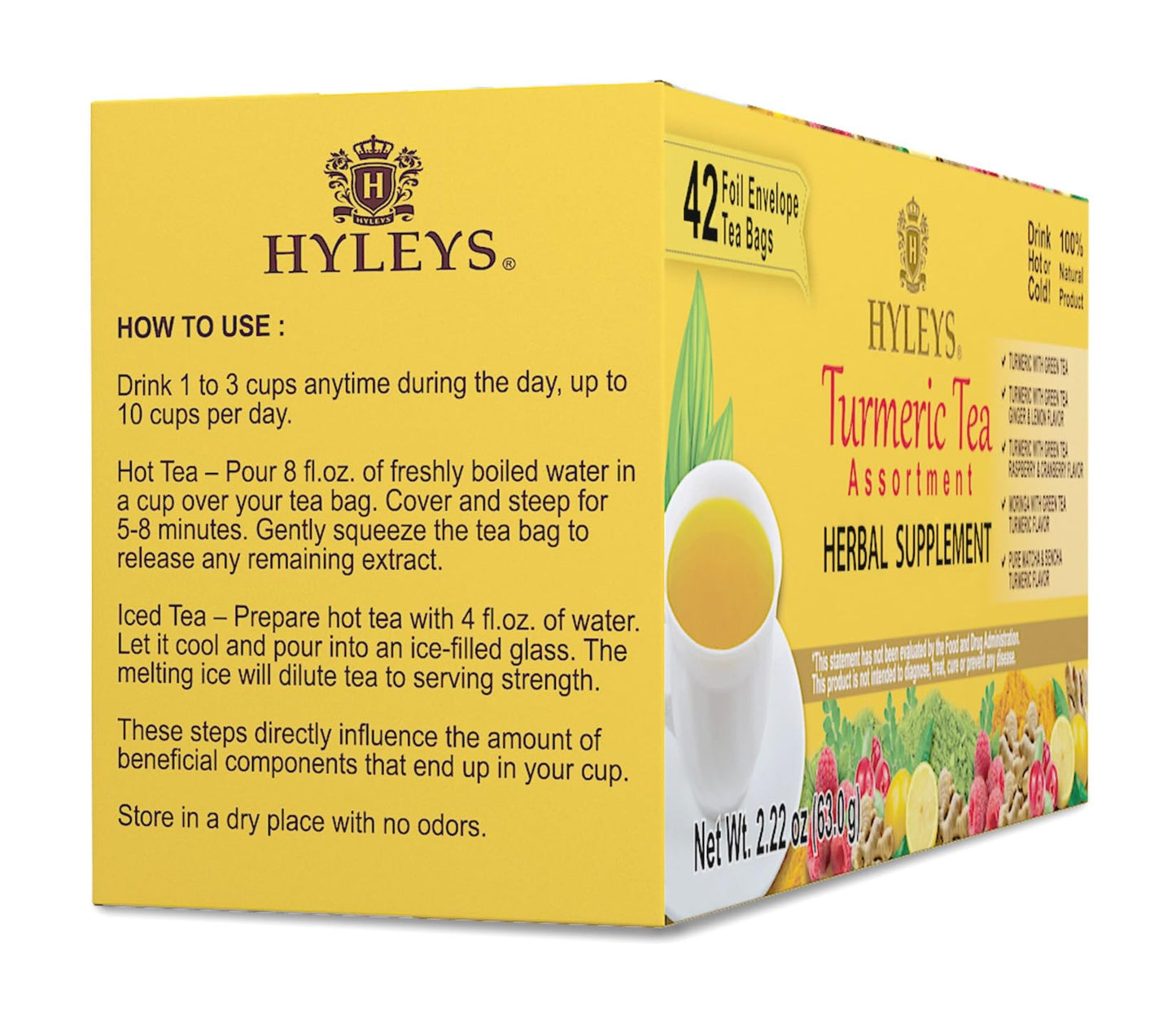 Hyleys Turmeric Tea - Assorted Flavors - 42 Tea Bags - Wellness Herbal Supplement