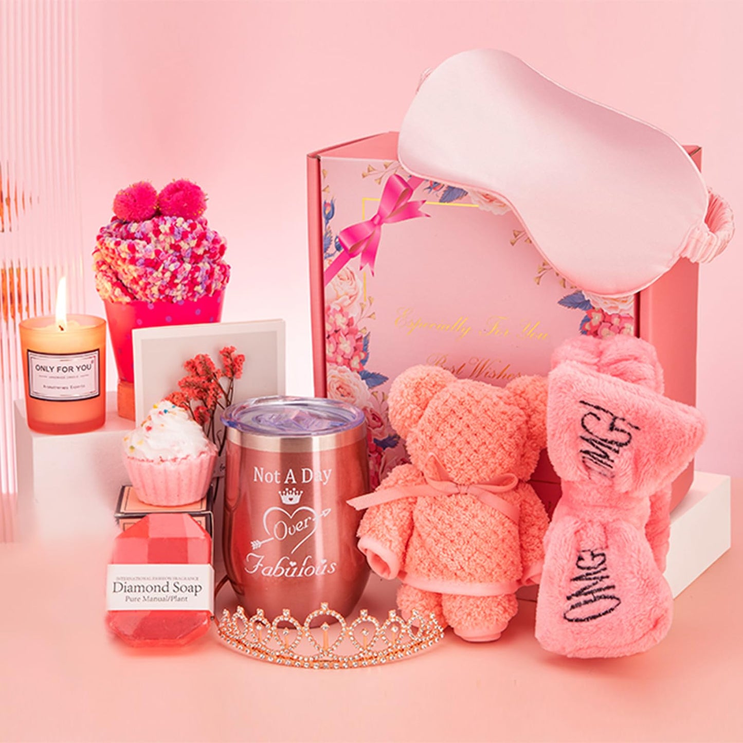 Birthday Gifts for Women,Happy Birthday Unique Female Gift Ideas for Girl Best Friend Pink Box Gift Basket for Women Gifts Set for Teenage Girl Sister Mom Relaxing Presents Set