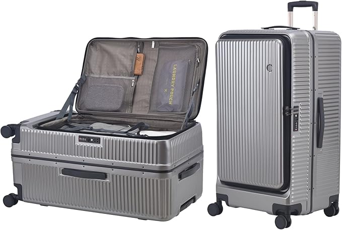 29 Inch Aluminum Checked Luggage with Side Opening Zipper, 40 * 37 * 77cm, 113L, Lightweight Hardshell ABS+PC Suitcase with TSA Lock, 360° Universal Wheels, Dark Gray