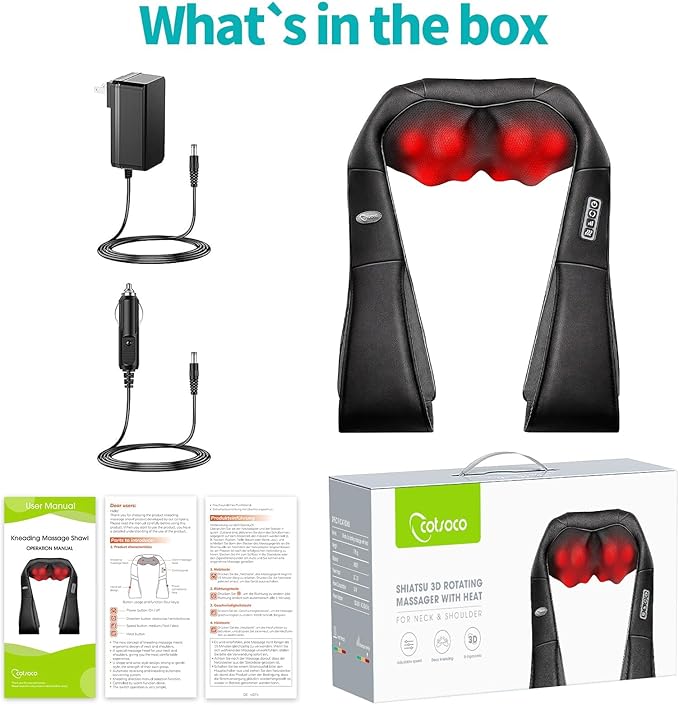 cotsoco Neck Massager,Shiatsu Shoulder and Back Massager with Heat, Electric Deep Tissue Massage Pillow for Body Muscle Pain Relief,Best Gifts Mom Dad Women Men,Home, Office Car Use