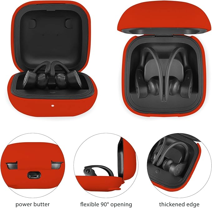 Compatible with Powerbeats Pro, Soft Silicone Case with Gold Heart Pattern for Powerbeats Pro Case with Cute Butterfly Keychain for Girls Women (Red)