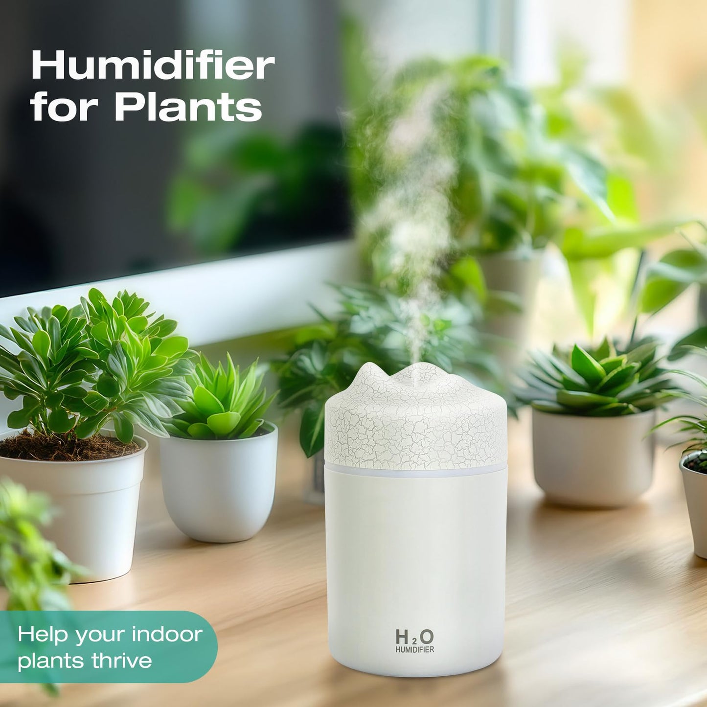 Portable Mini Humidifier, 300ml USB Personal Desktop Small Humidifier, Cool Mist Humidifiers for Bedroom Car Office Travel, Auto Shut-Off, 2 Mist Modes Quiet (White)