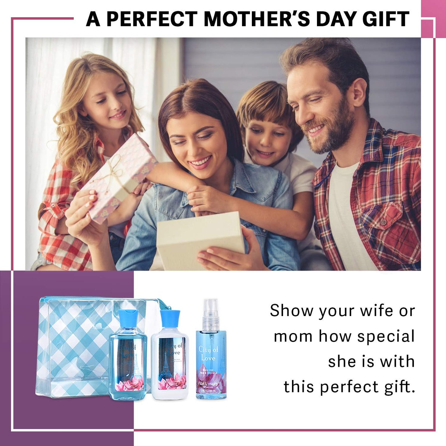 Vital Luxury Bath & Body Care Travel Set - Home Spa Set with Body Lotion, Shower Gel and Fragrance Mist, Personal Body Care Travel Set (City of Love)