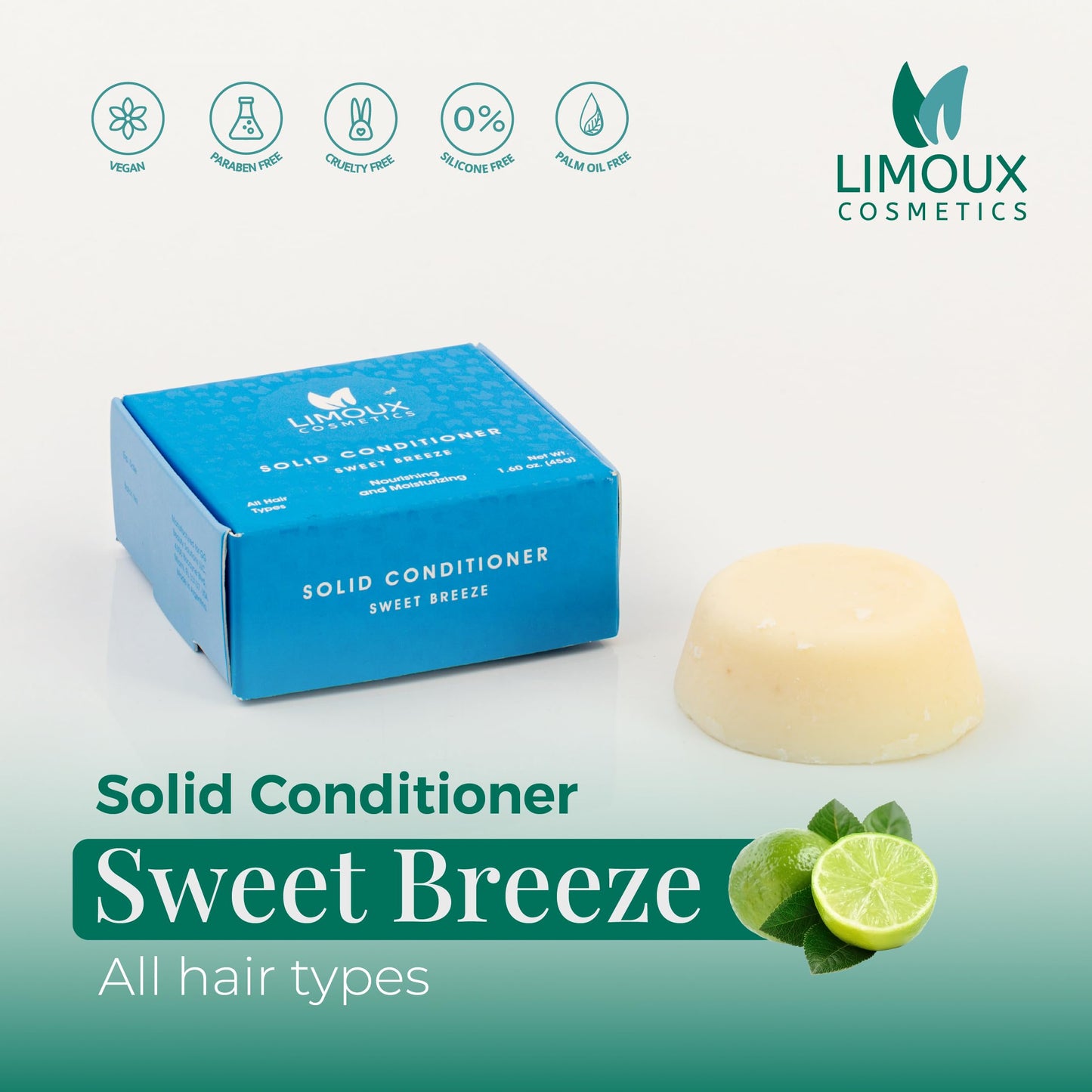 Limoux Cosmetics Solid conditioner Bar - All hair types - Moisturizing, brightening and softening - 1.60 oz - Paraben Free, SLS free, Cruelty free, Vegan, Eco Friendly, Zero waste, up to 40 uses