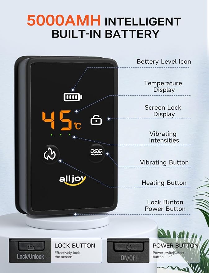 ALLJOY 67" Cordless Heating Pad for Back Pain Relief FSA Eligible, Birthday Gifts for Women Men Mom Dad, Portable Lower Back Massager with 3 Heat 5 Vibration, Wireless Heating Pad for Cramps