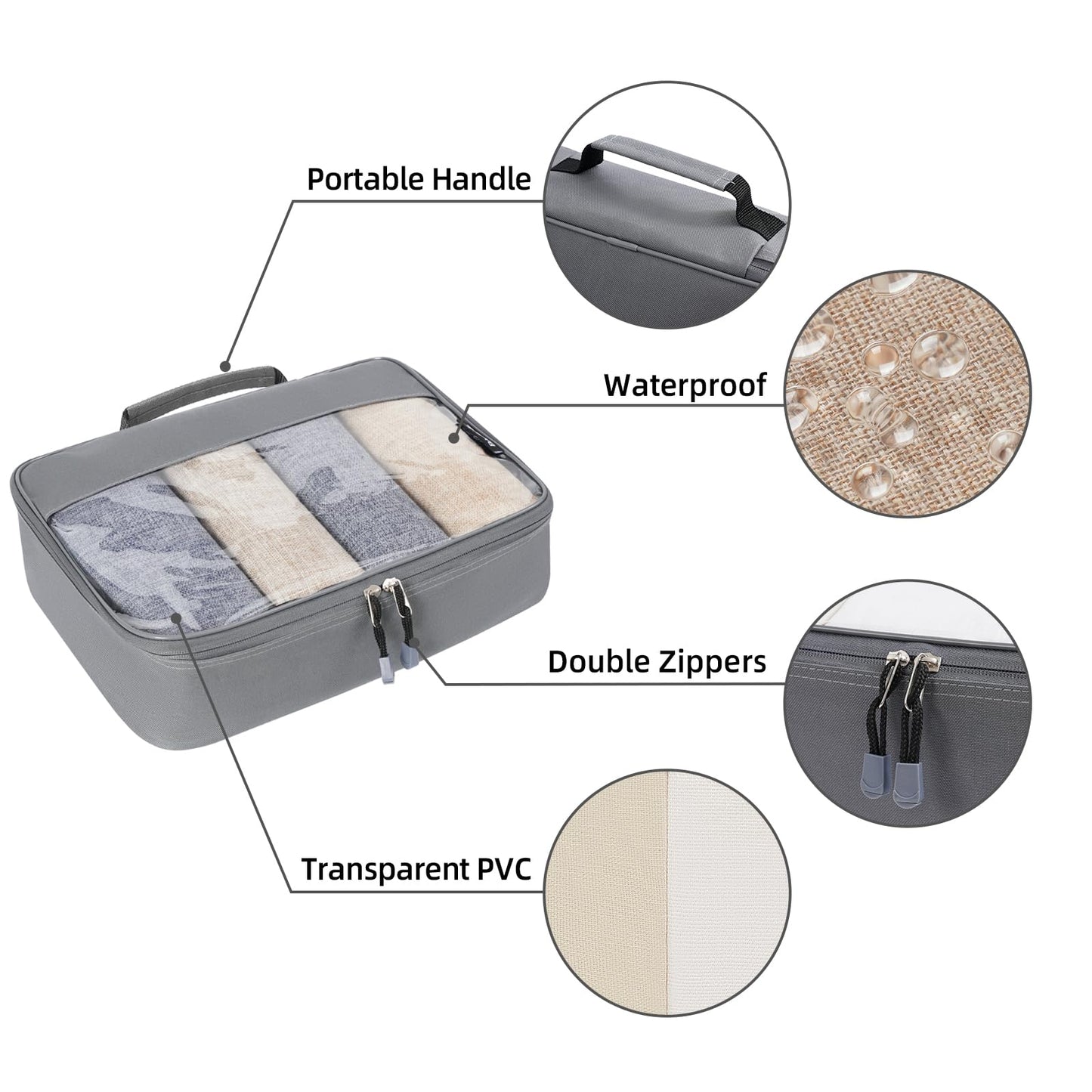 BAGAIL Packing Cubes Clear Packing Organizer for Travel Accessories Luggage suitcase(4 Set, Grey）