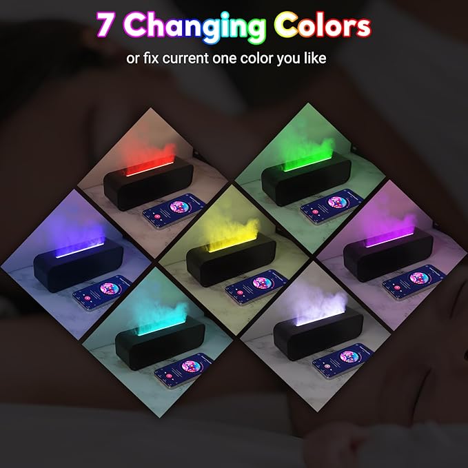 Eseential Oil Diffuser, 250ml Flame Oil Diffuser - Aromatherapy Humidifier, Sound Activated Flame Effect, Rainbow Flame, Music Sync, Remote Control - Perfect for Bedroom Home Office Yoga (White)