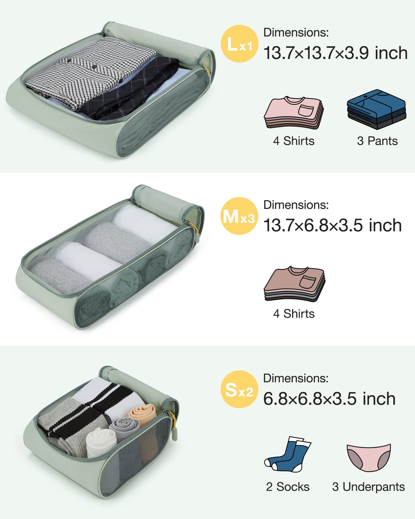 BAGSMART Keep Shape Packing Cubes for Travel, 6 Set Travel Cubes for Packing, Lightweight Suitcase Organizer Bags Set for Travel Essentials