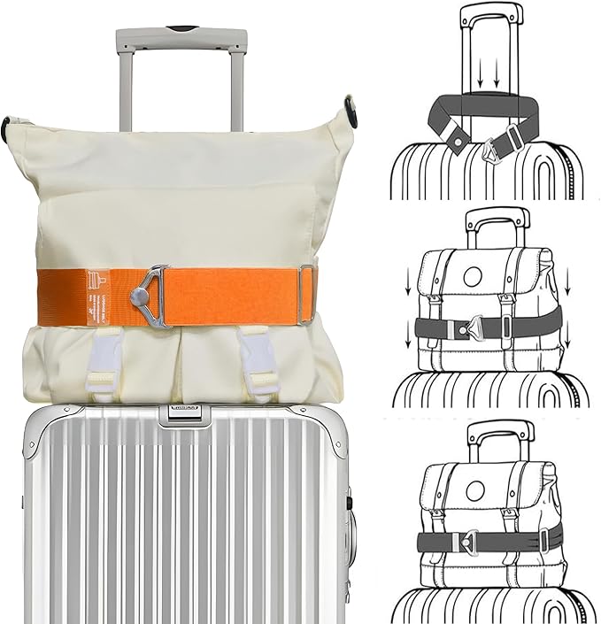 2-in-1 Travel Belt for Luggage Over Handle, Luggage Belt for Carry on Bag, Suitcase Straps, Add a Bag Bungees Luggage Straps Adjustable with Alloy Buckle,Hands-Free for Airport (Orange, 1 Pack)