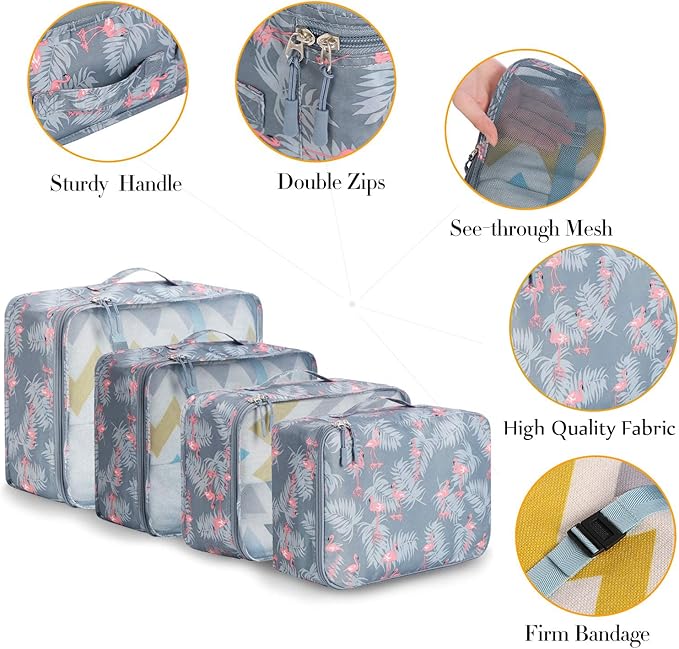 BAGAIL 8 Set Packing Cubes Luggage Packing Organizers for Travel Accessories (Red Flamingo)