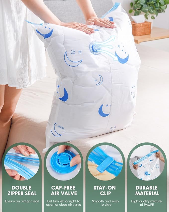 Vacuum Storage Bags with Electric Pump, 12 Pack Vacuum Sealed Bag with 1500mAh Rechargeable Battery for Clothes, Blanket, Duvets, Pillows, Comforters, Travel