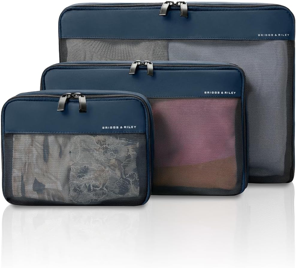 Briggs & Riley Compression Packing Cube Set - Bag Organizer for Check In Suitcase & Luggage, For Women & Men, Pack Accessories for Vacation - Travel Must Haves, 3-Piece, Navy
