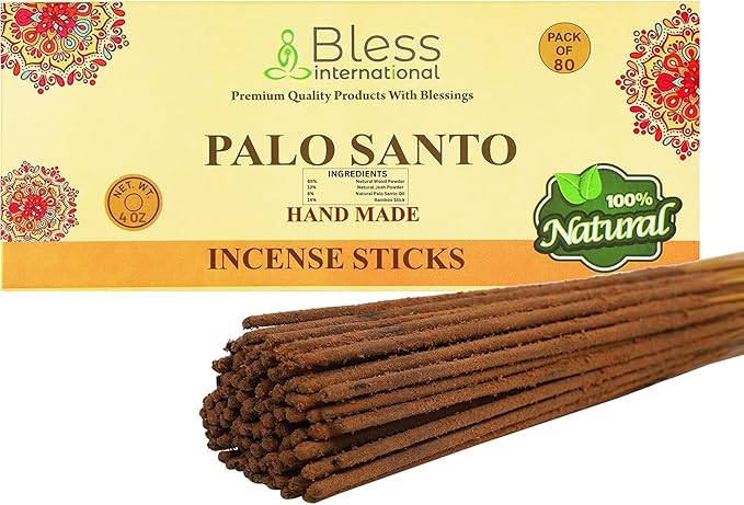 Bless-Palo-Santo 100%-Natural-Handmade-Hand-Dipped-Incense-Sticks Organic-Chemicals-Charcoal-Free Purification-Relaxation-Positivity-Yoga-Meditation Best-Woods-Scent (80 Sticks (4.20 OZ))