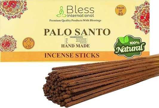 Bless-Palo-Santo 100%-Natural-Handmade-Hand-Dipped-Incense-Sticks Organic-Chemicals-Charcoal-Free Purification-Relaxation-Positivity-Yoga-Meditation Best-Woods-Scent (80 Sticks (4.20 OZ))