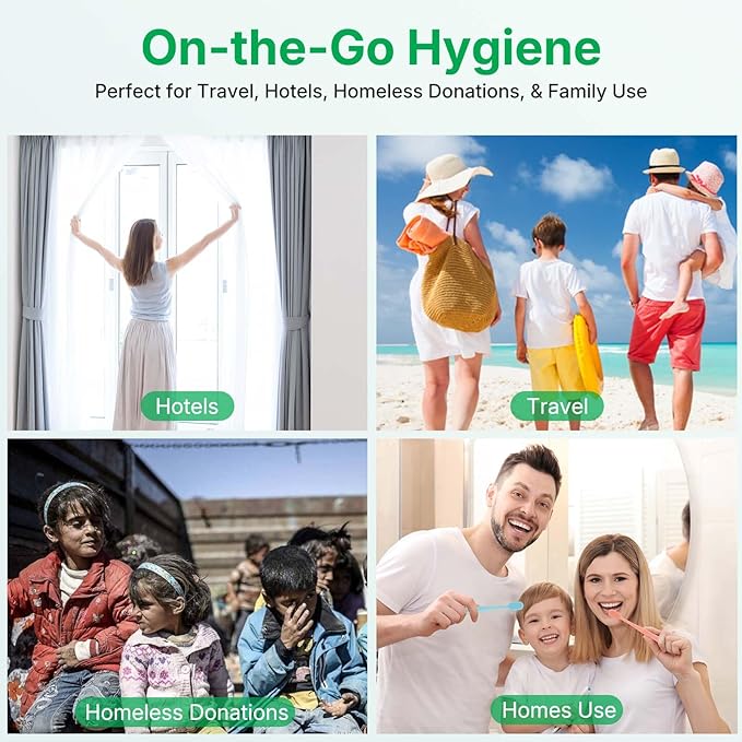 50 Pack Disposable Toothbrushes with Toothpaste, Individually Wrapped Soft Bristle Travel Toothbrush Bulk, Hotel Guest Amenities, Mint 3g Toothpaste Set for Camping, Donation & Oral Care Kit