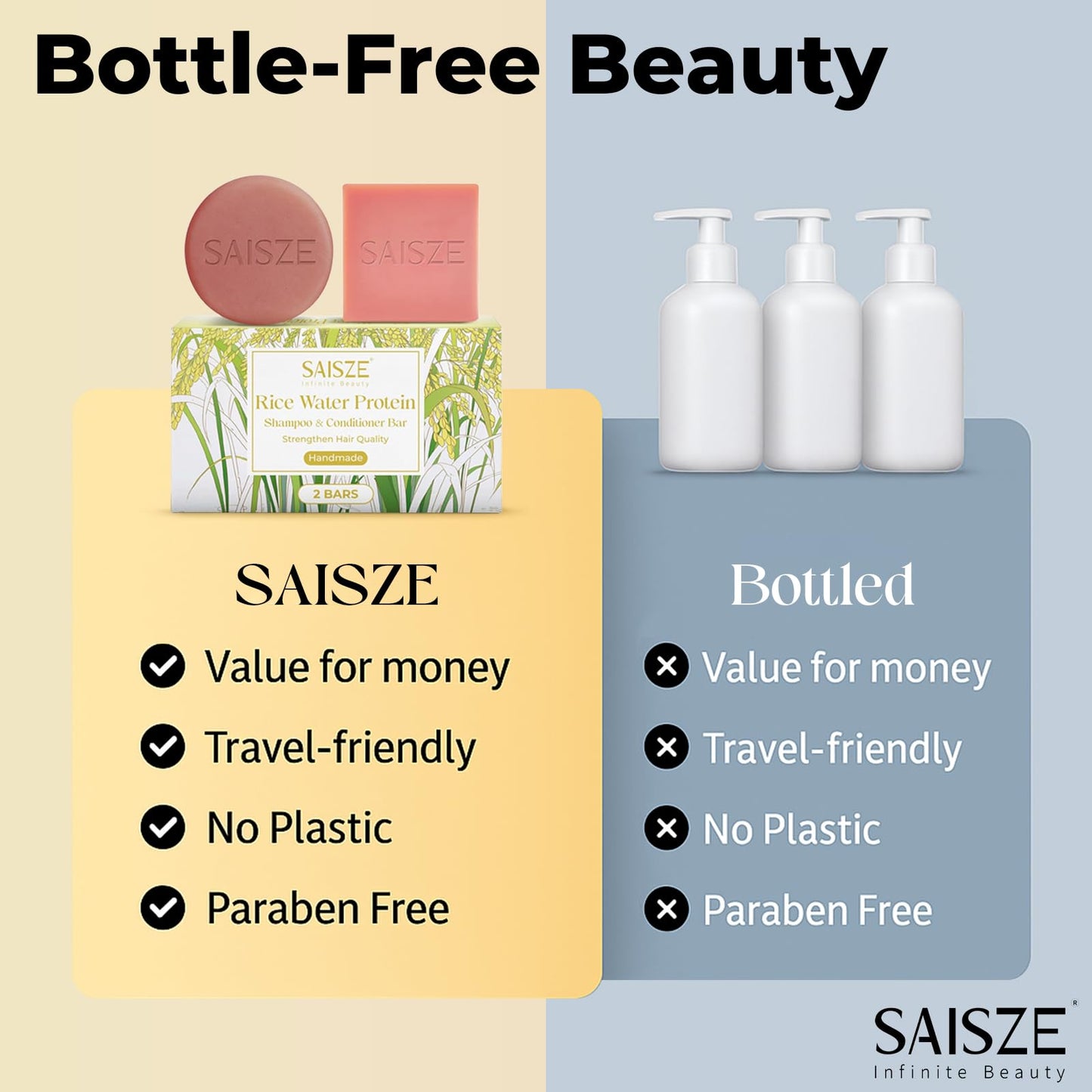 SAISZE Rice Water Shampoo Bar and Conditioner Set for Hair Soft and Strengthening, 2 Bars
