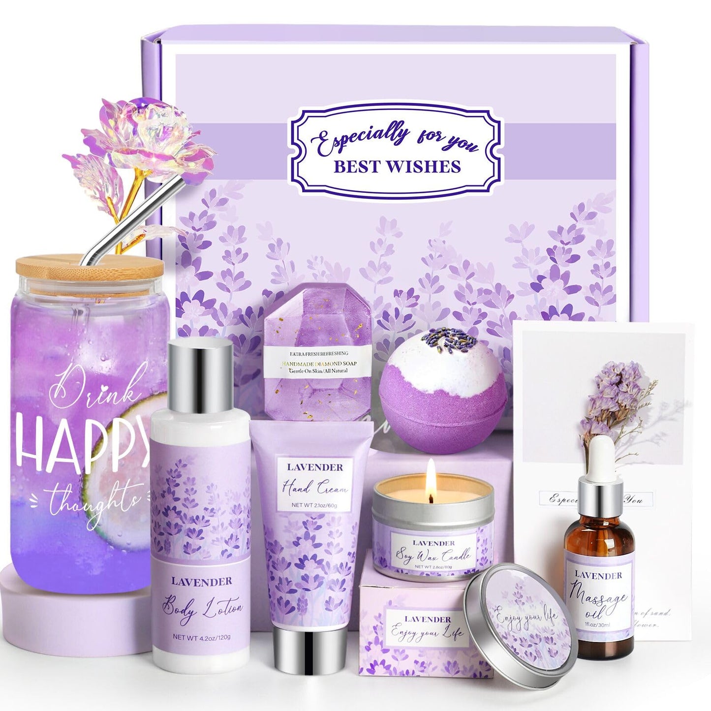 Gifts for Women, Lavender Gift Baskets, Birthday Gifts for Women, Bath and Body Relaxing Spa Gifts Self Care Gifts Care Package Home Spa Bath Gifts for Mom Sister Wife Female Friends Coworker Employee