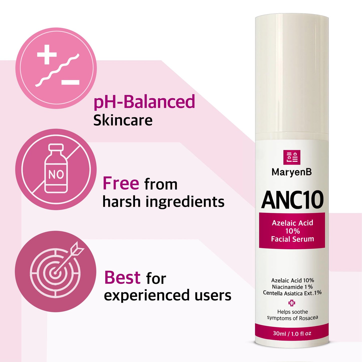 Azelaic Acid 10% Facial Serum with Niacinamide & Cica - Face Serum for Uneven Skin Tone, Redness Relief, Blemish-Prone Skin - Korean Skincare, 1 Fl Oz (30ml)