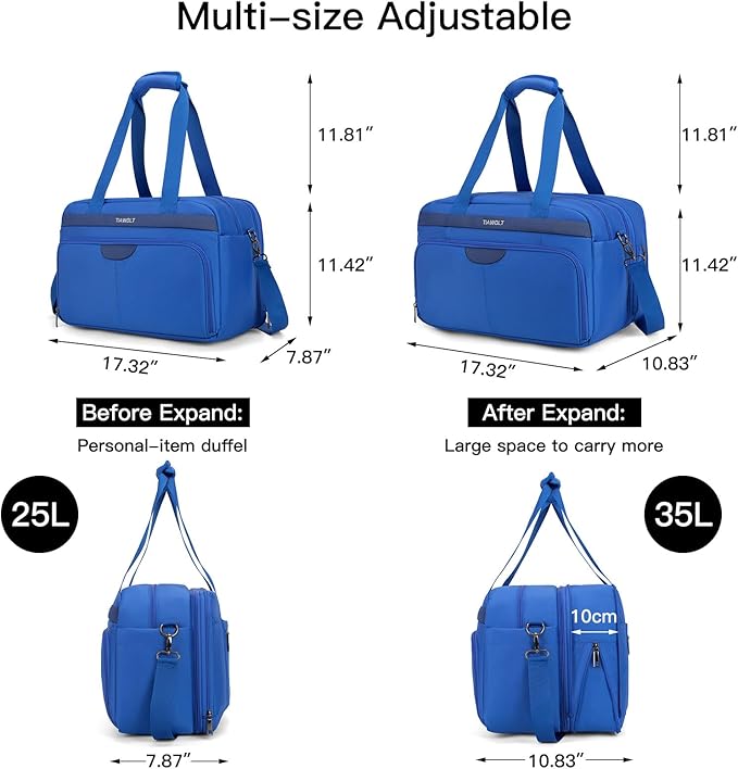 Carry-On Luggage Travel Duffel Bag Carry on Bag Underseat for Airplanes, Sports Gym Bag with Shoulder Strap, Weekender Overnight Bag for Women and Men,Blue
