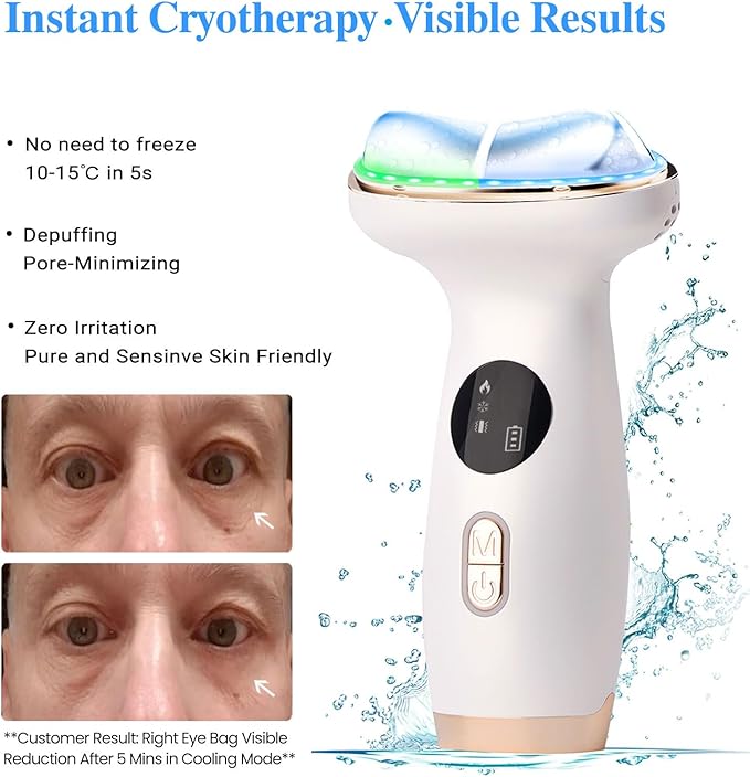 Cold Heat Facial Massager Red Light Therapy for Face Neck Eye Lifting Firming Depuffing,7-in-1 LED Facial Sculptor Skin Care,Cooling Electric gua sha Lift Device Reduce Forehead Frown Smile Line