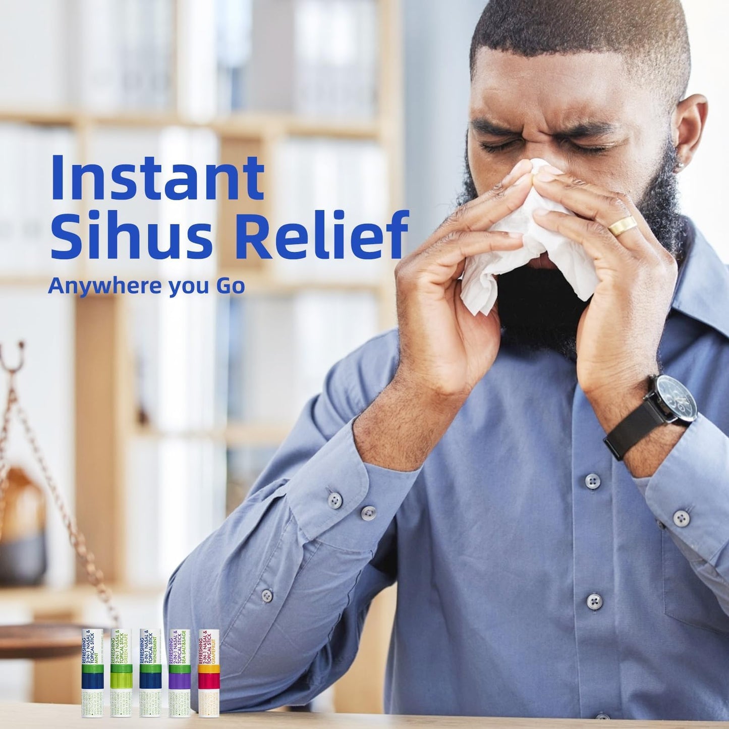 Herb Island 2 in 1 Nasal Stick Inhaler, Nose Refreshing VapoInhaler, Essential Oil Rub, On-The-Go, Freshing, Focus, Awake (3 pcs, Greengrape)