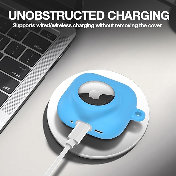 2 in 1 Silicone Case Compatible with AirPod 4 and AirTag, Shockproof Protective Skin Cover for AirPods 4th Generation with Cleaner Kit & Carabiner (Glow Blue)