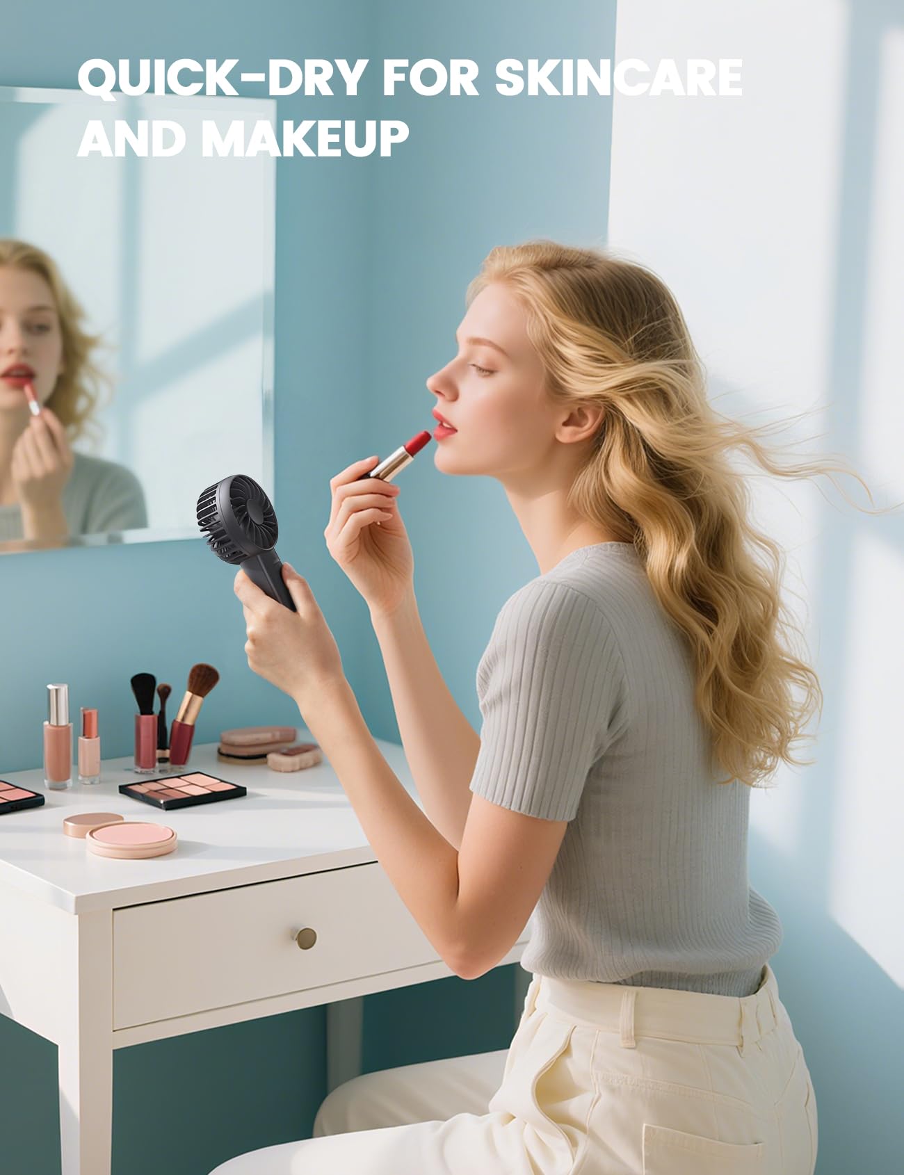 Lamicall Mini Portable Fan, 3 Speed Handheld Fan, Rechargeable Battery Personal Fan Makeup Eyelash Dryer Small Desk Fan for Travel Office Outdoor Women Men Cute Design-Black