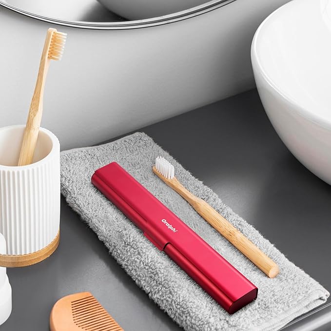 Aluminum Toothbrush Travel Case, Portable Travel Toothbrush Holder, Durable Manual Toothbrush Box Container for Traveling, Bathroom, Camping, Business Trip-Red