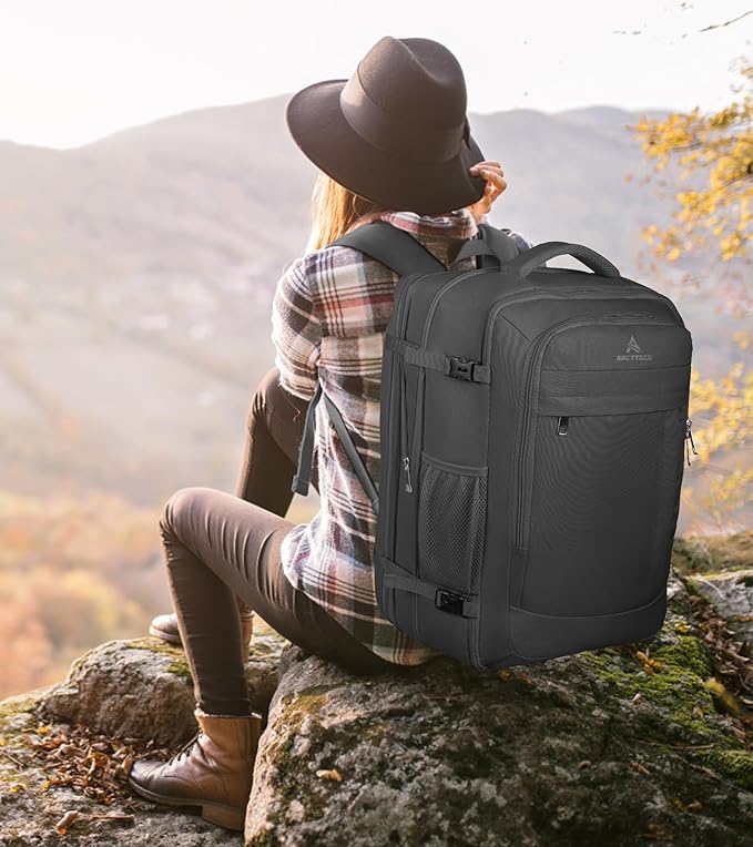 50L Carry on Travel Backpack With Packing Cubes, Extra Large Backpack Flight for Men & Women,Expandable Suitcase Water Resistant Luggage Daypack Business Weekender Bag, Black