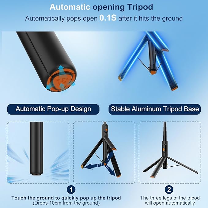 57" Automatic Phone Tripod, Extendable Selfie Stick for iPhone, Portable Cell Phone Stand Mount Holder with Remote Control for Selfie Stick TIK Tok Travel Vlog Live Broadcast Video Recording Black