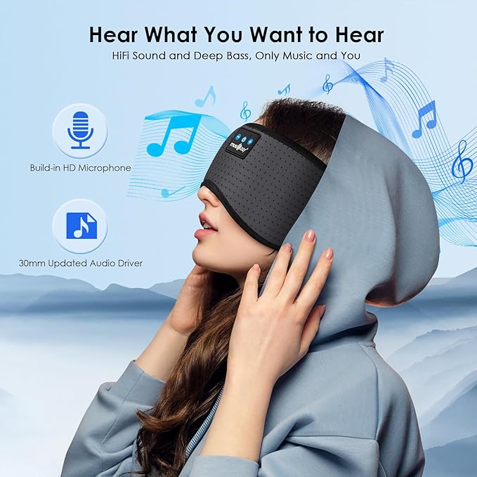 MUSICOZY Sleep Headphones Bluetooth 5.4 Breathable Sleeping Headphones Sleep Mask, Wireless Eye Mask Sleep Earbuds for Side Sleepers Men Women Office Travel Cool Tech Gadgets Gift